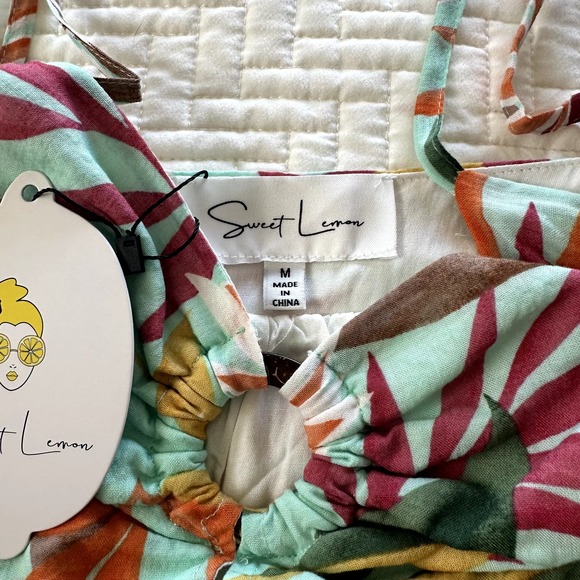 NWT Sweet Lemon Midi Sundress Adjustable Strap Mint Green Tropical Size Medium - Picture 2 of 5